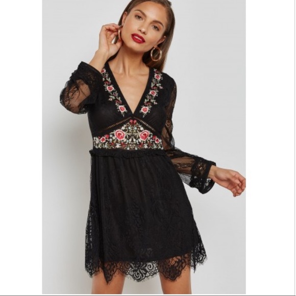 Topshop Dresses & Skirts - Black Lace mini dress floral embroidery Top Shop